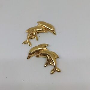 Vintage Dolphin Gold Plate Dolphin Clip Earrings